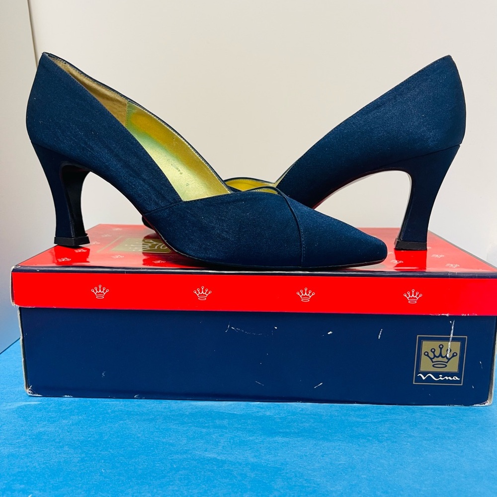 Nina Blue Silk Heels Classic Design
